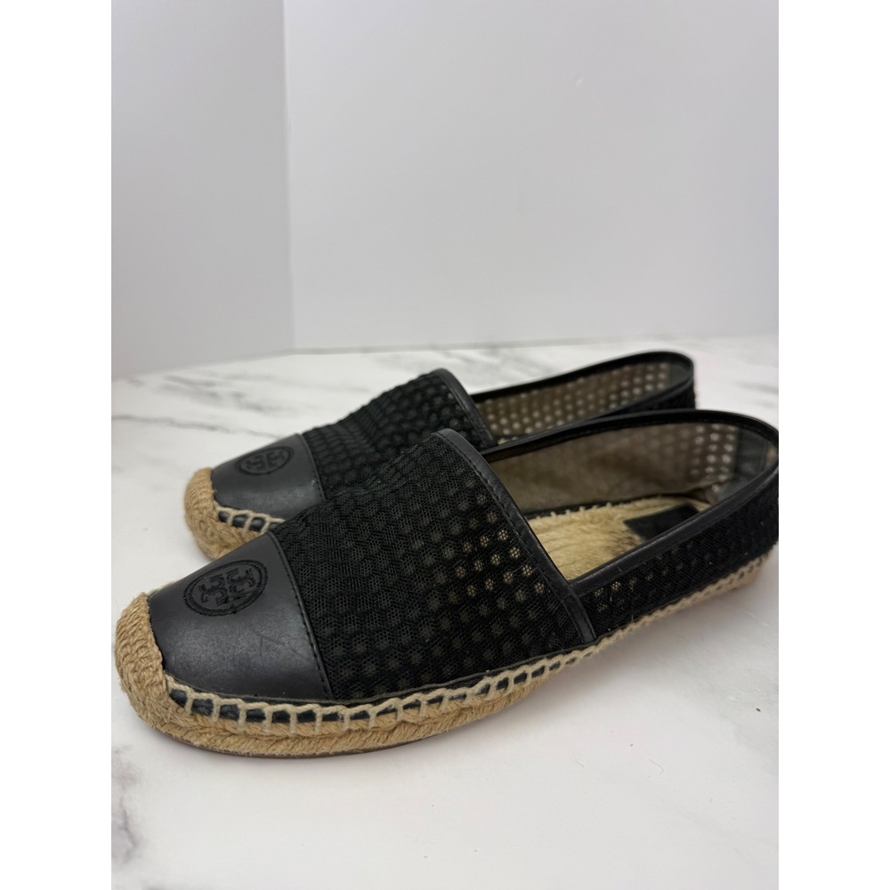 Tory Burch Grenada A Line Mesh Logo Cap Toe Espadrilles Black Sz 9 - Picture 2 of 7
